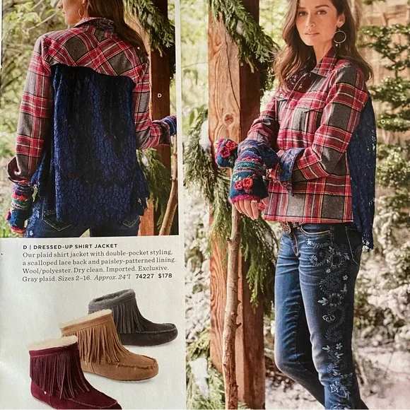 Sundance plaid wool shirt jacket lace back button excellent condition! - Picture 1 of 6